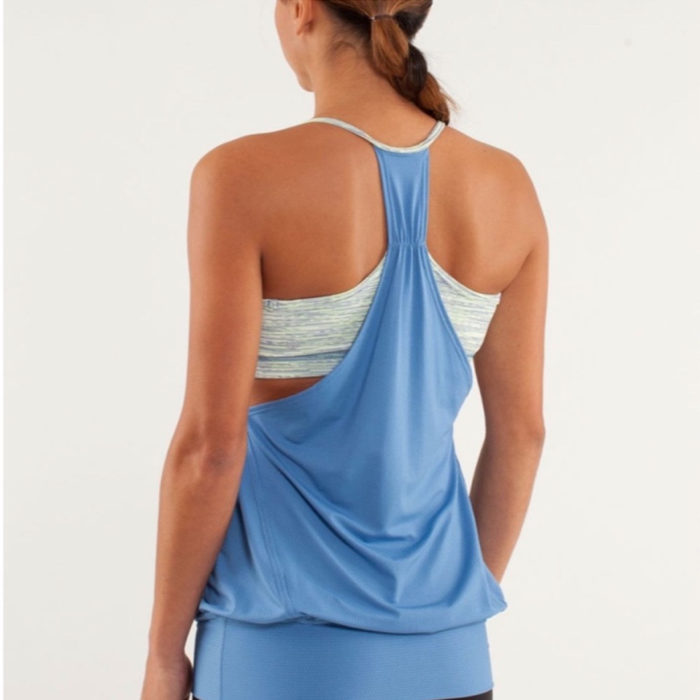 Lululemon No Limits Tank and Sports Bra Light Blue and Green Stripe